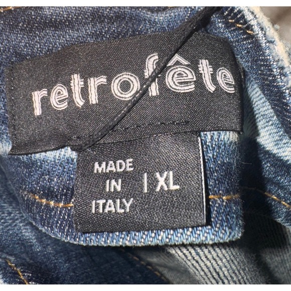 Retroféte Denim Mini Dress Strapless Button Front Slit Acid Wash XL - Picture 12 of 12